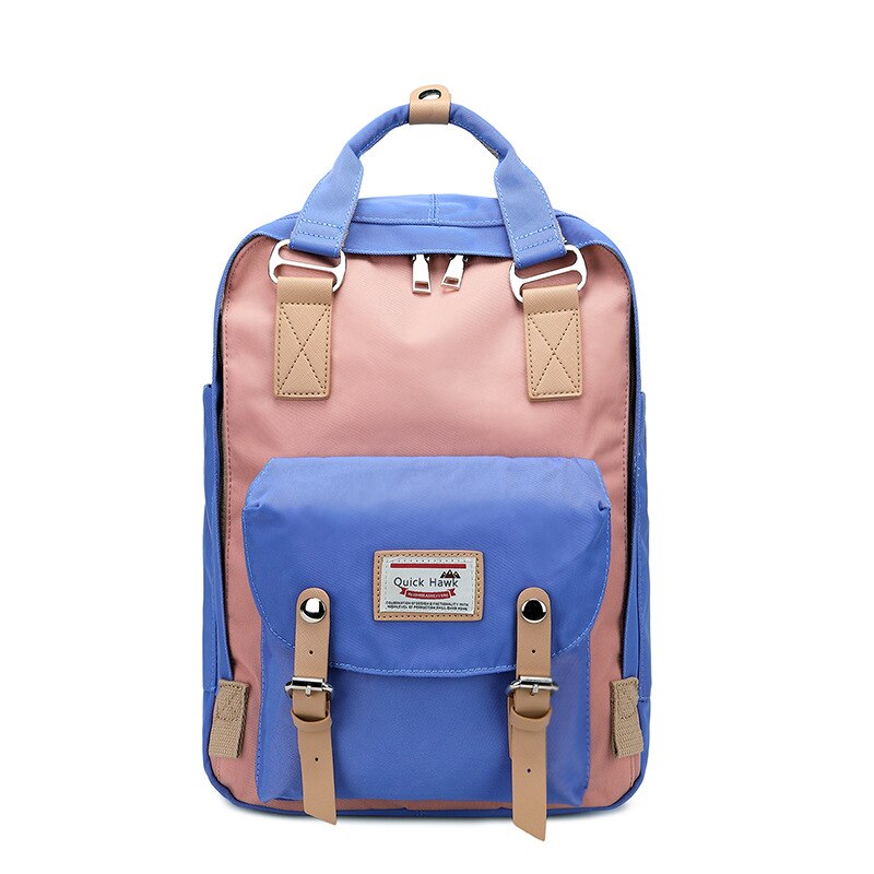 Travel bag solid color Oxford waterproof backpack women's high-capacity school bag women canvas retro laptop backpacks: blue pink