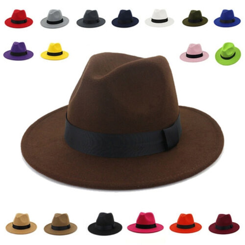Ademend Effen Kleur Klassieke Zwarte Elastische Fedora Hoed Unisex Wolvilt Jazz Hoeden Mannen Vrouwen Brede Rand Panama Trilby cap