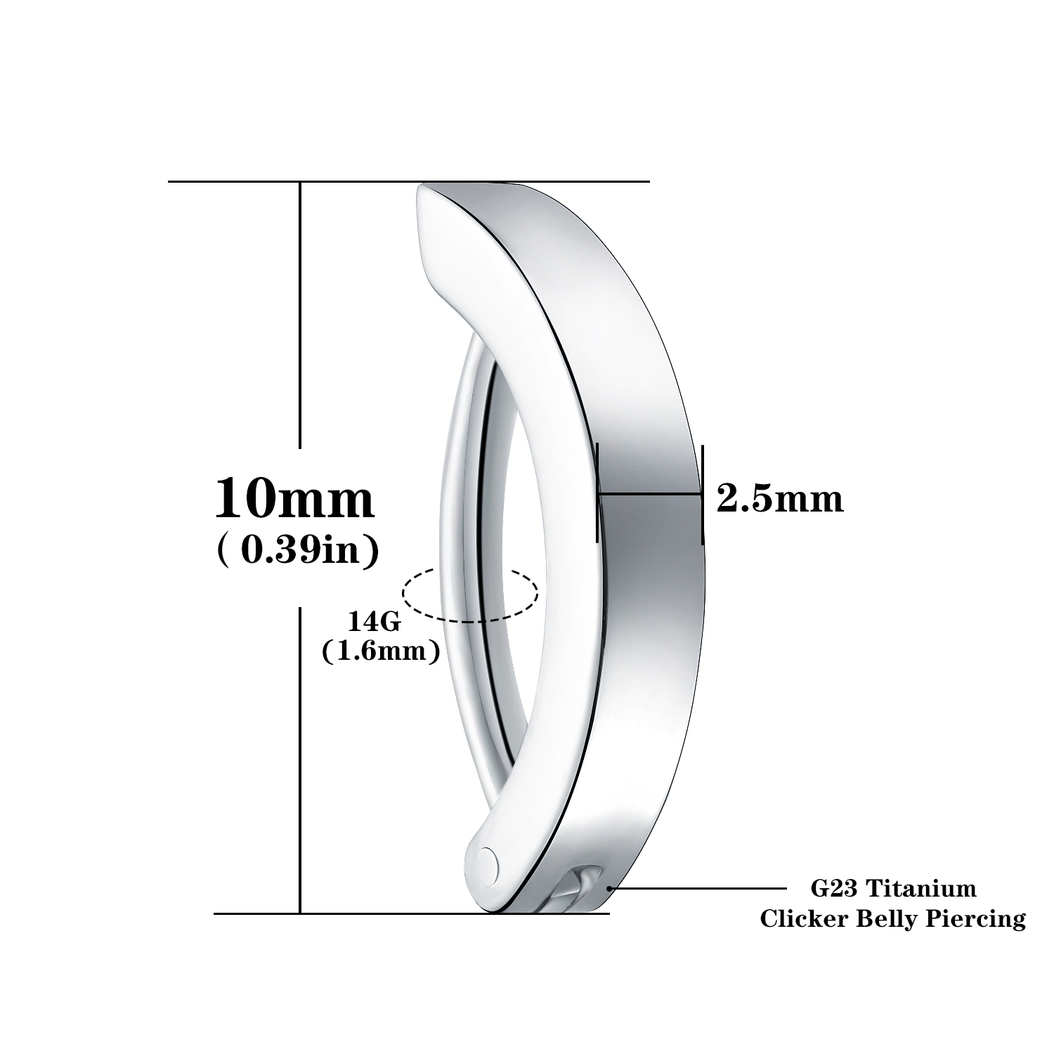 14G G23 Titanium Clicker Navelpiercing, 10/12mm Reverse Gebogen Hoepel Navel Barbell Body Piercing Sieraden: Licht Geel Goud Kleur