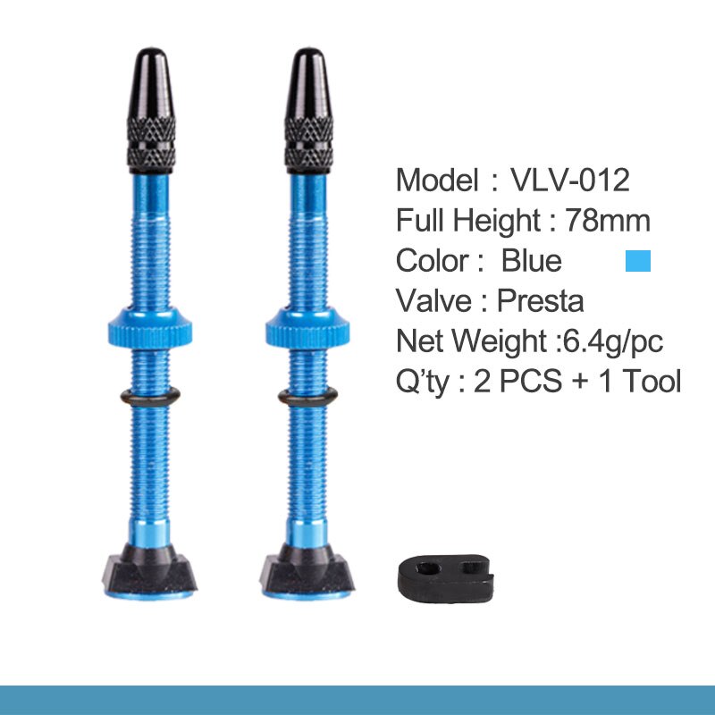 Deemount 2PCS Bicycle Tubeless Tire Presta Valve 78mm Alloy Stem Brass Core For Mountain Road Bikes W/ Alloy Cap &amp; Tool: 78mm Blue 1 Pair