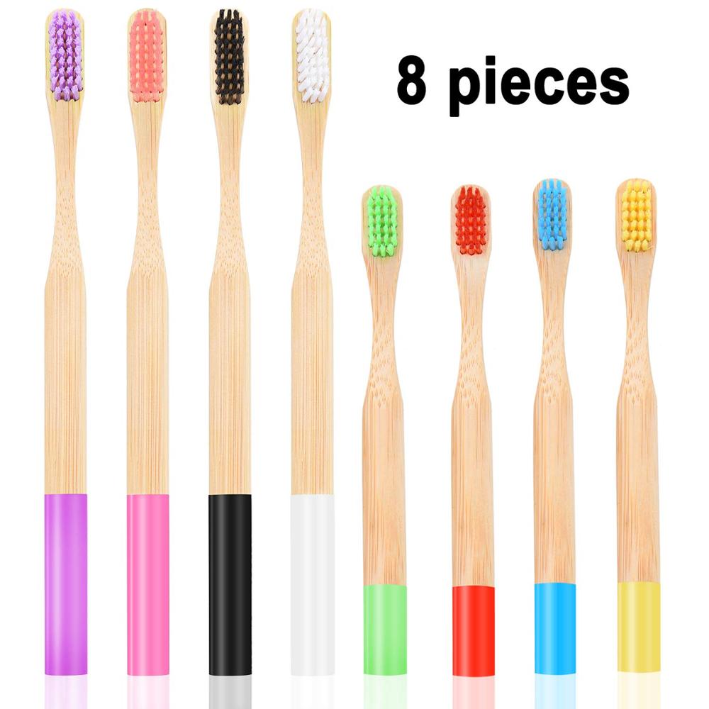 8 natural bamboo toothbrushes, adult and child combination, round bristles with soft bristles, each box is easy to carry
