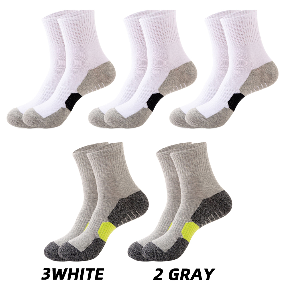 5 Pair Winter Men Socks Cotton Black Leisure Business Long Socks Walking Running Hiking Thermal Socks For Male Plus Size 38-48: dark green