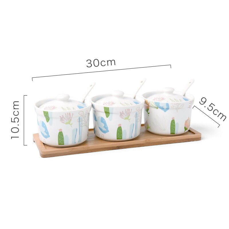 Huishoudelijke Keramische Kruiden Jar Japanse Kruidenrek Zout en Peper Fles driedelig Pak Keuken Opslag: Plant