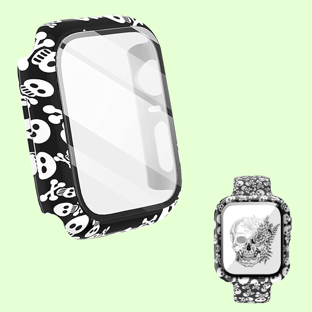 Funda + cristal para Apple Watch 44mm 40mm 38mm 42mm, cubierta protectora de leopardo de para parachoques de PC duro para iWatch SE 6 5 4 3 2 1