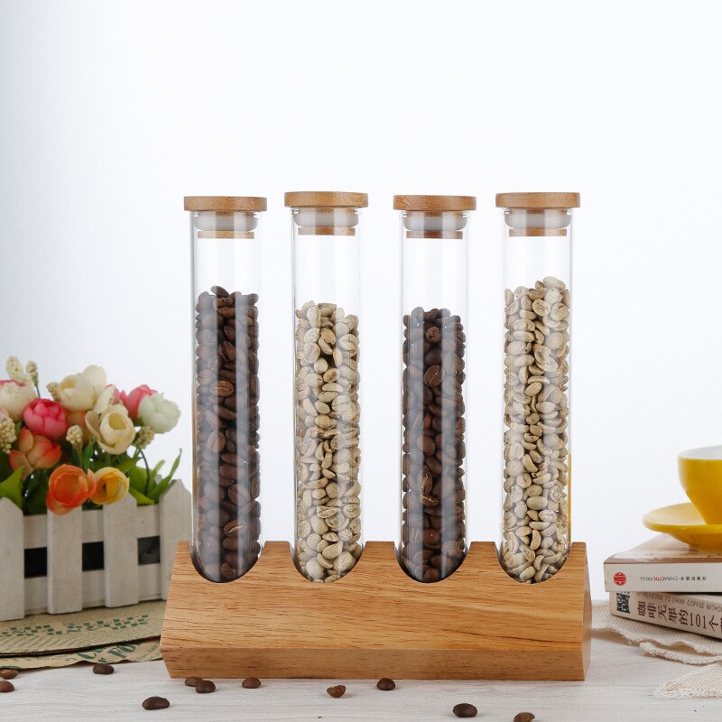 Wooden Coffee Beans Flower Tea Display Rack Stand Cereals canister Glass Test Tube sealed Storage Decorative Ornaments