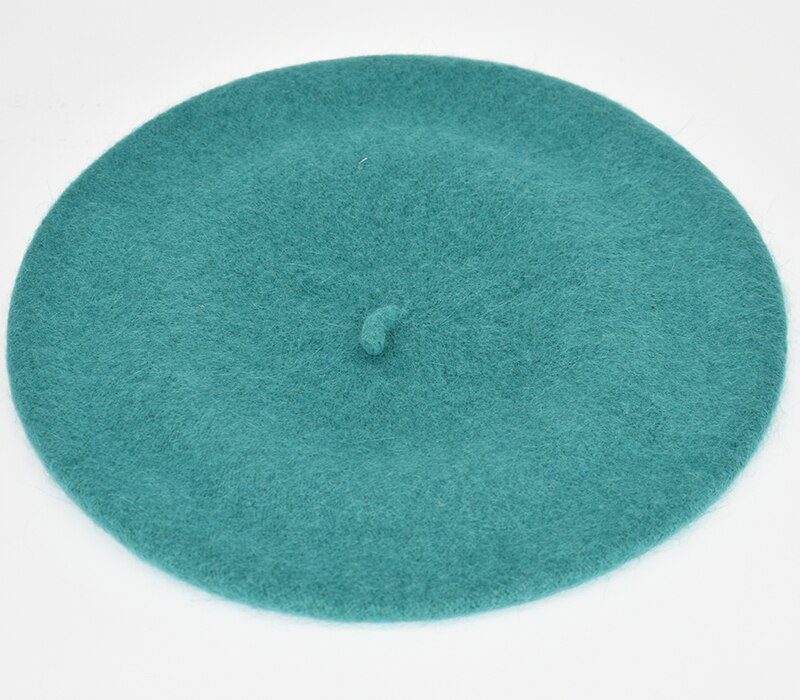 DOUBCHOW Women's Light Weight Artist French Style Beret Hats Teenage Girls Wool Blending Solid Color Pink Purple Baret Flat Hat: Jade Green