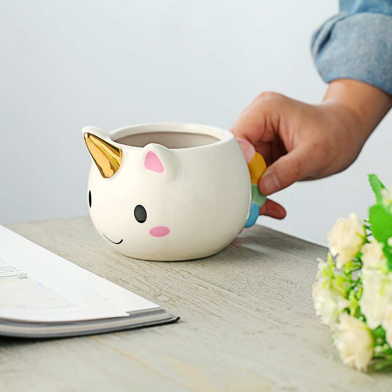 Tazas de unicornio de dibujos animados de Color de 350ml, taza de café de cerámica interesante, de taza de unicornio para niños y niñas con dolor de manos