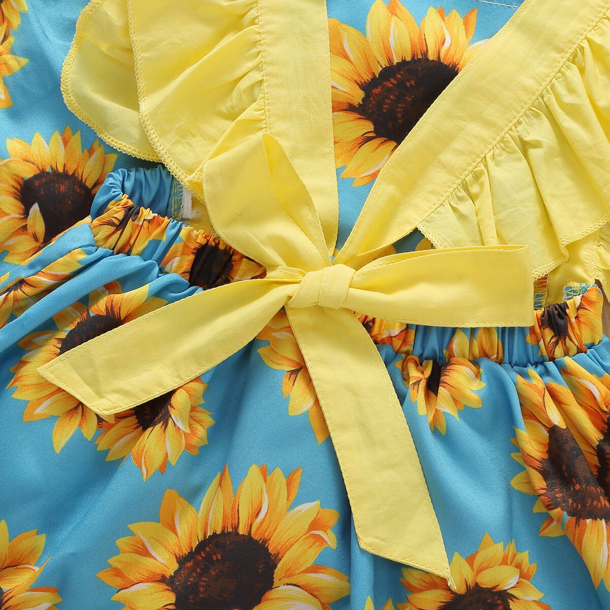0-24M Baby Meisjes Romper Jurk Zonnebloemen Print Ruches Korte Mouw Leuke Jumpsuits Zomer Outfits