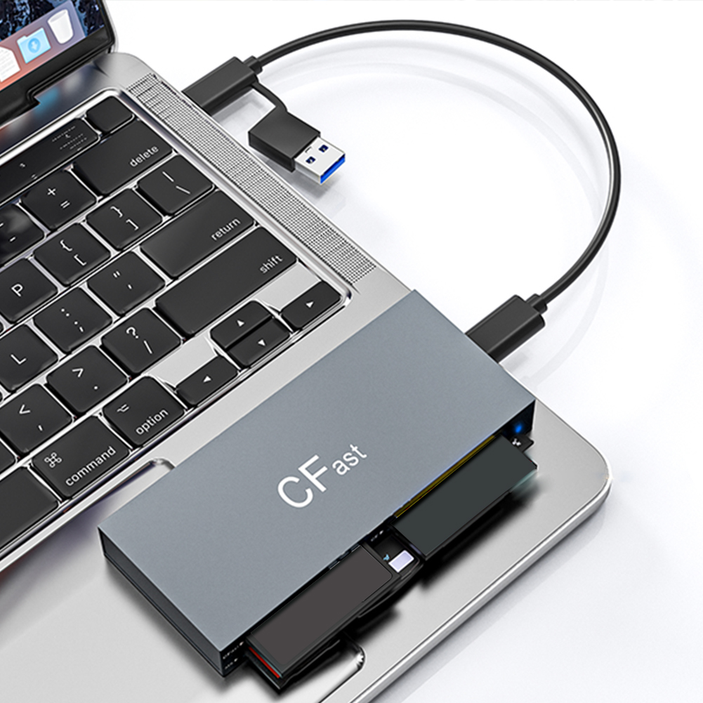 CFast Card Reader Read 6 Cards Simultaneously USB C CFast 2.0 Card Reader USB Card Reader for CFast/CF/MS/SD/TF/XD Card