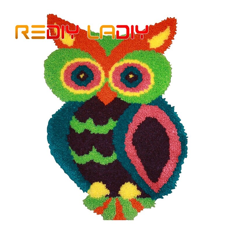 Salpa koukku matto sarjat virkkaus matto matto värikäs pöllö akryylilanka esipainettu kangas tyyny matto virkattu kuvakudos sohva sisustus: Zd586