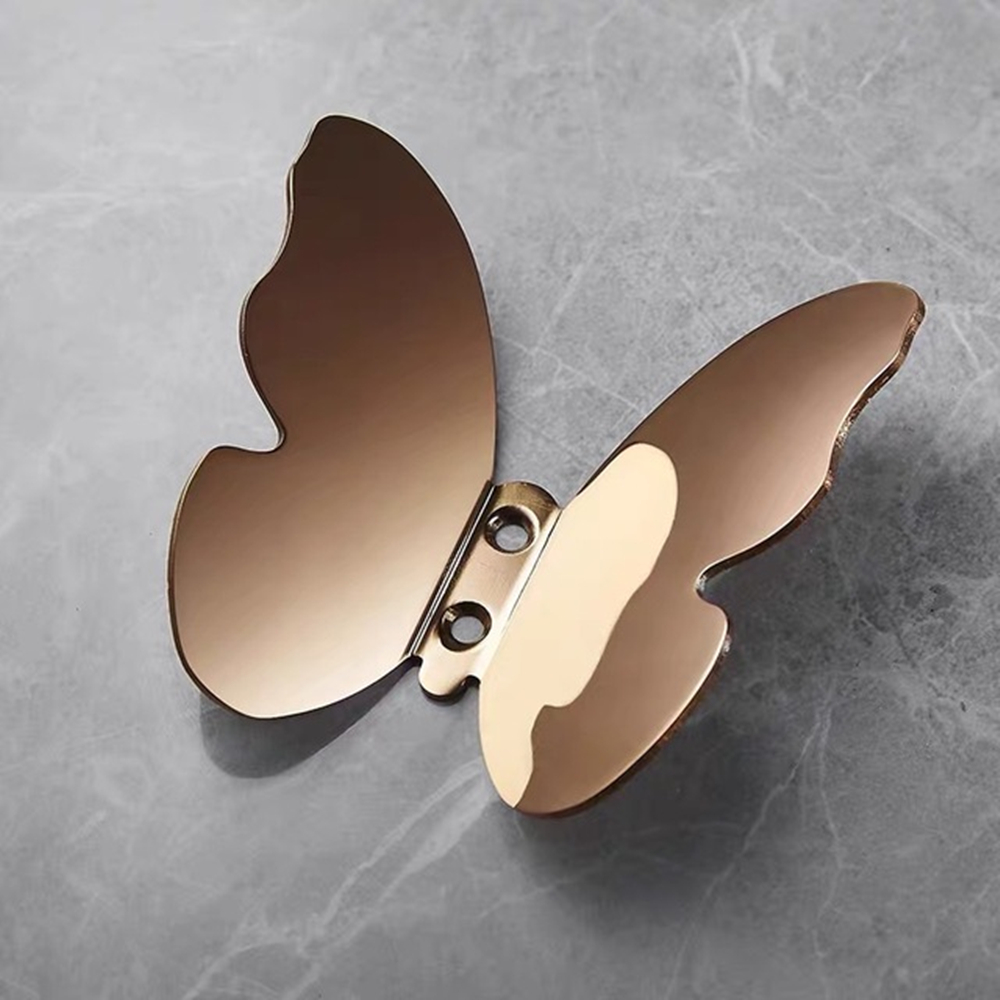 1PC Modern Style Golden Butterfly Coat Hook Double Hook Wall Mounted Hanging Heavy Duty Screw Wall Hook Home Bath Towel Hangers