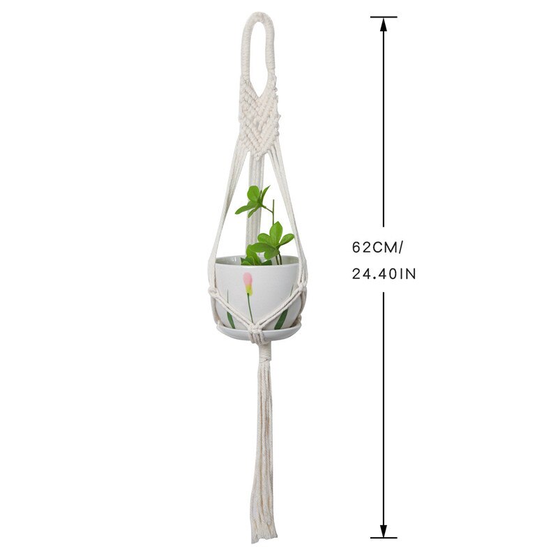 Filet mural suspendu en macramé pour plantes, panier pour Pots de fleurs faits à la main, décoration pour la maison, le jardin, le balcon: White