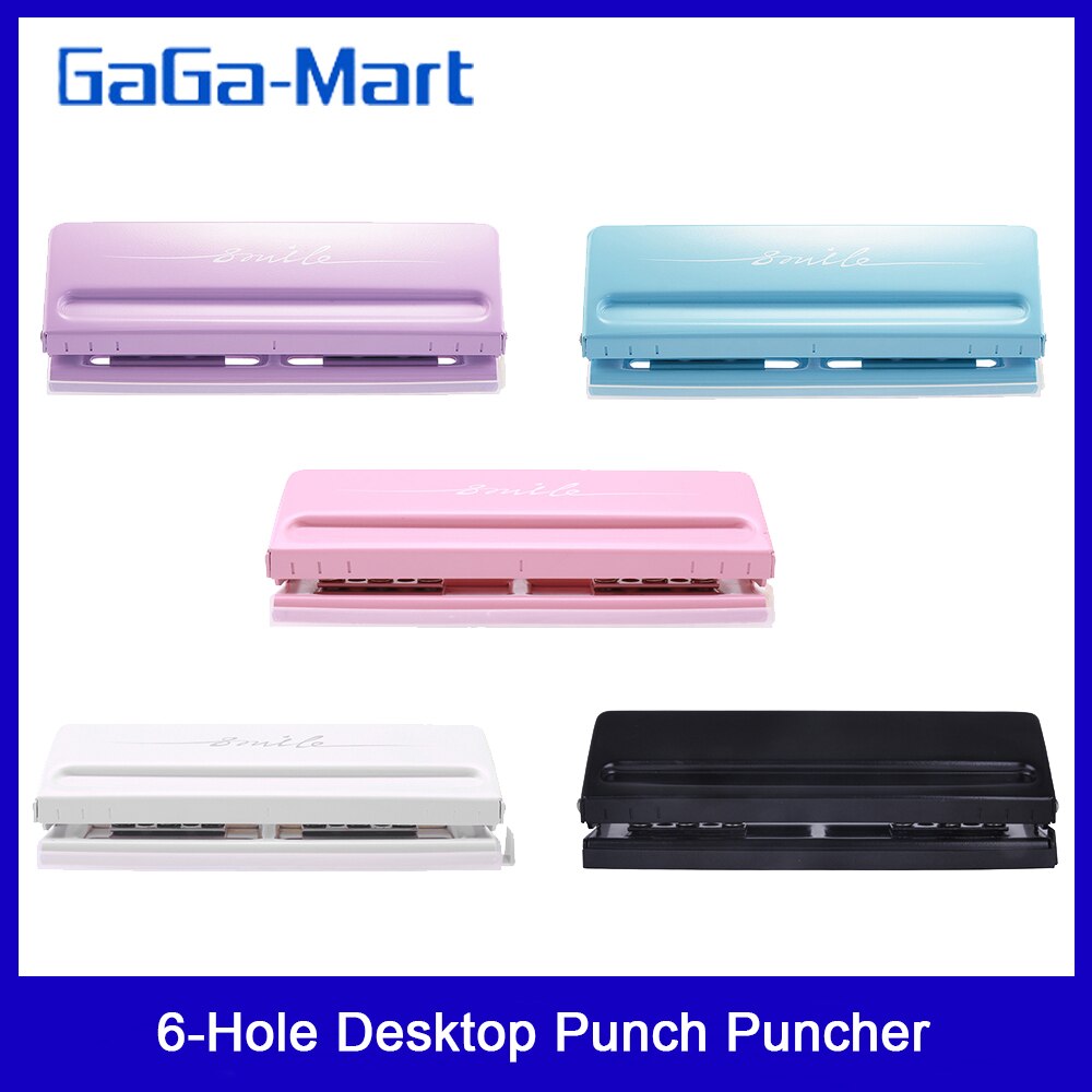 Adjustable 6-Hole Desktop Punch Puncher for A4 A5 A6 B7 Dairy Planner Organizer Six Ring Binder with 6 Sheet Capacity