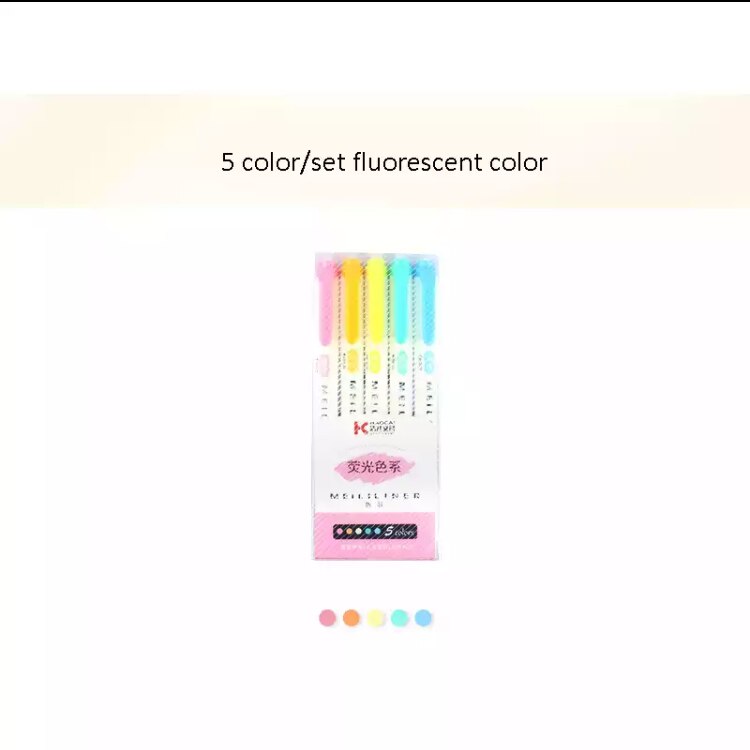 10/25 Kleuren Vloeibare Inkt Markeerstift Briefpapier Double Headed Fluorescerende Marker Pen Kantoorbenodigdheden: 5 pcs Fluorescent