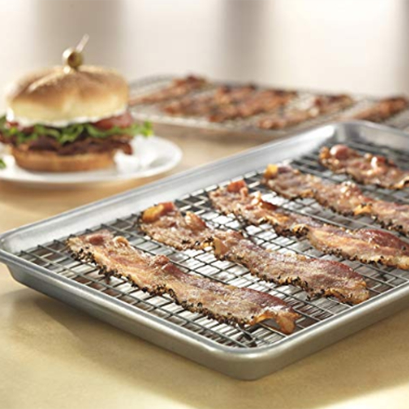 Bandeja para hornear de acero inoxidable de doble capa, parrilla para hornos domésticos, rejilla para filtro de aceite, bandeja de comida, antiadherente para hornear