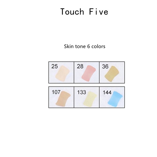 TOUCHFIVE 30/40/60/80/168 Color Markers Set Manga Drawing Markers Pen Alcohol Based Sketch Felt-Tip Twin Brush Pen Art Supplies: 6 colors skin tone