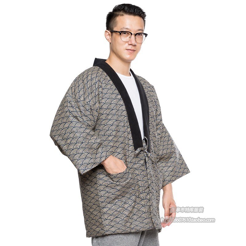 Haori – manteau Kimono épais pour homme, coupe-vent épais, veste traditionnelle japonaise chaude en coton ouaté, vêtements d'extérieur, A9088, hiver