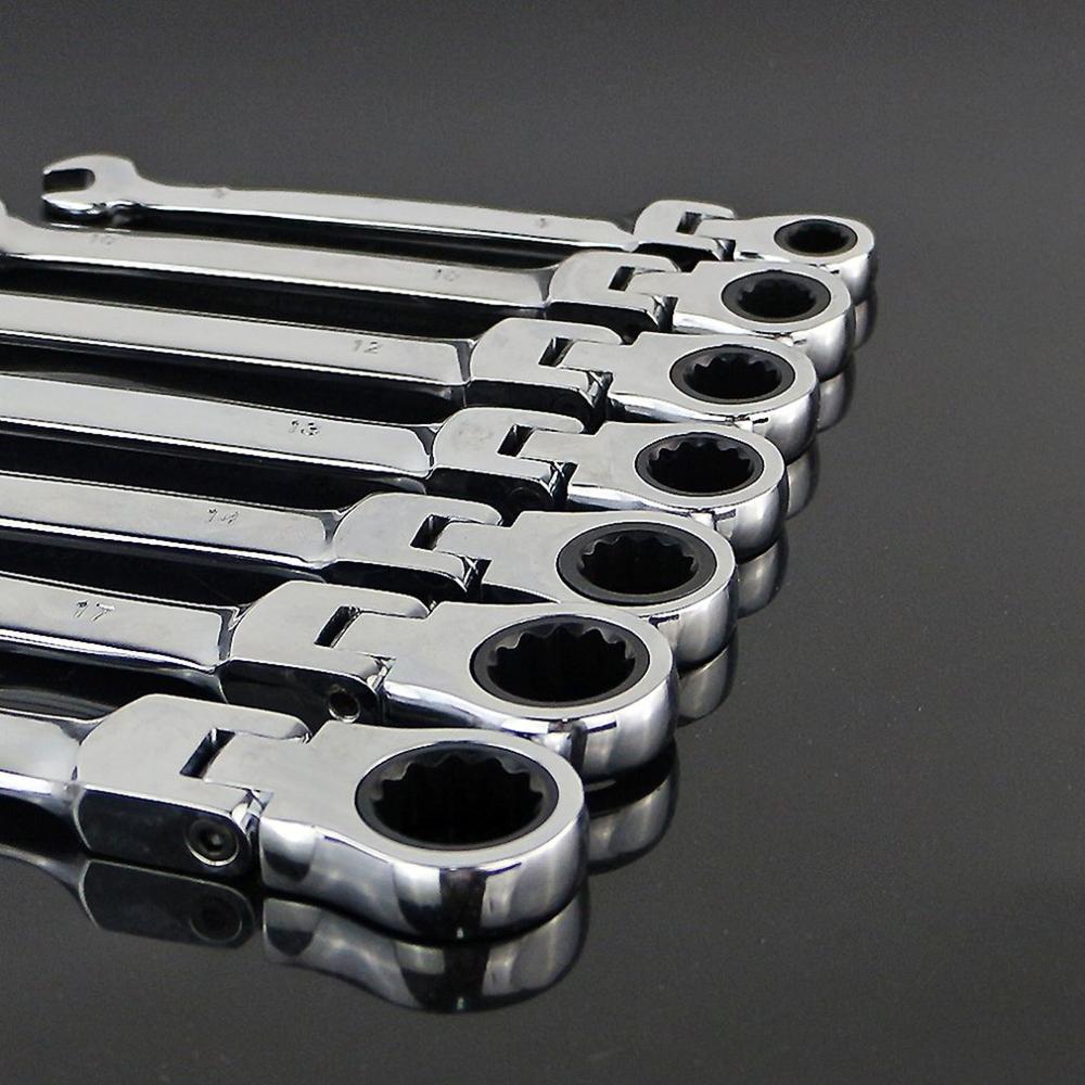 8-19mm Reversible Movable Head Ratchet Wrench Socket Spanner Flexible Head Automotive Repair Hardware Tool