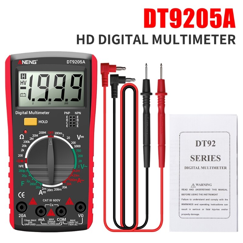 AC/DC Digital Multimeter hFE Transistor Resistance Capacity Tester Electrical Tools 2000 Counts Diode Meter Tester