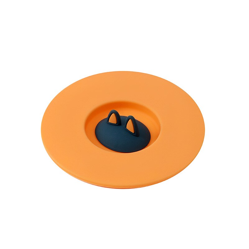 1pc Cute Cat Rabbit Ear Silicone Cup Lid Leak Proof Dust Proof Mug Ceramic Tea Cup Water Cup Lid Home Table Decorations: Cat Ear Orange