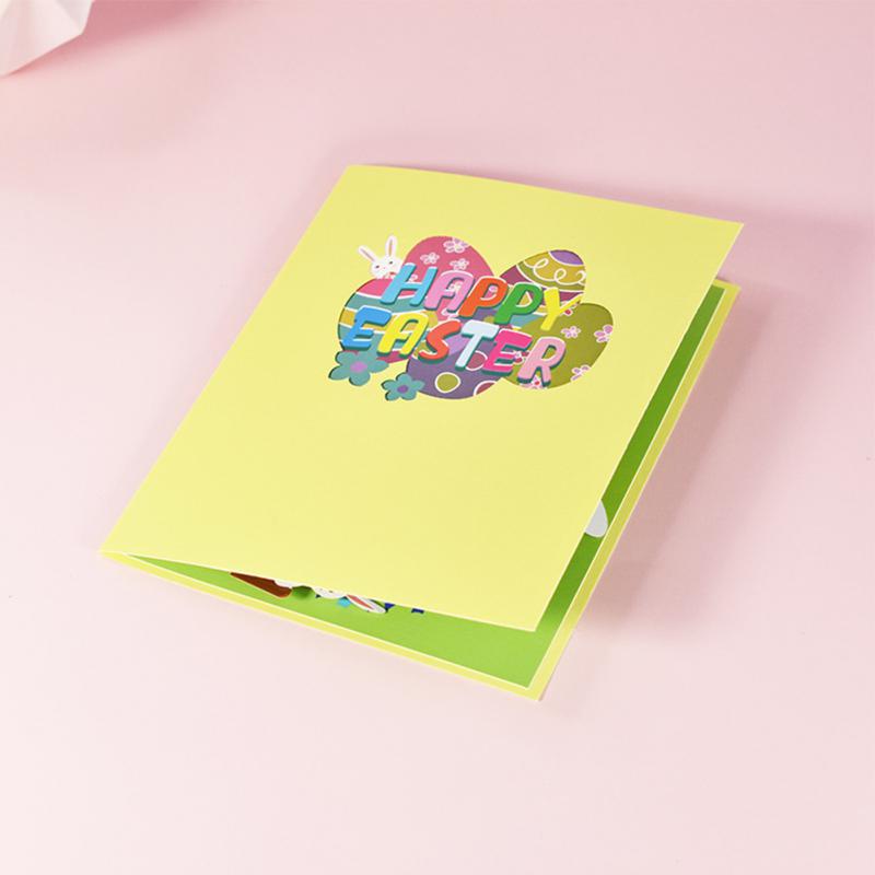 3D Happy Easter Greeting Card Personality Bunny Egg Flowers Basket 3D Three-dimensional Easter Blessing Cards For Kids Card