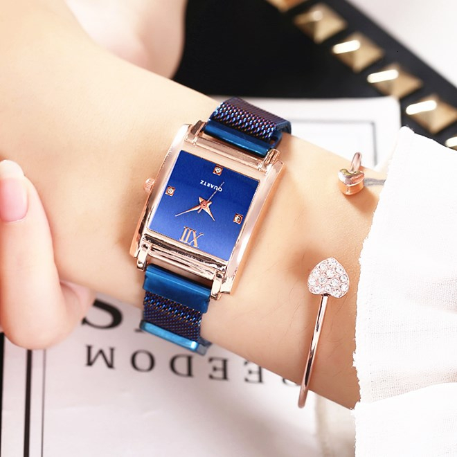 Vrouwen Vierkante Case Vorm Roma Dimond Dial Horloge Luxe Dames Magneet Gesp Band Quartz Horloges Voor Klok