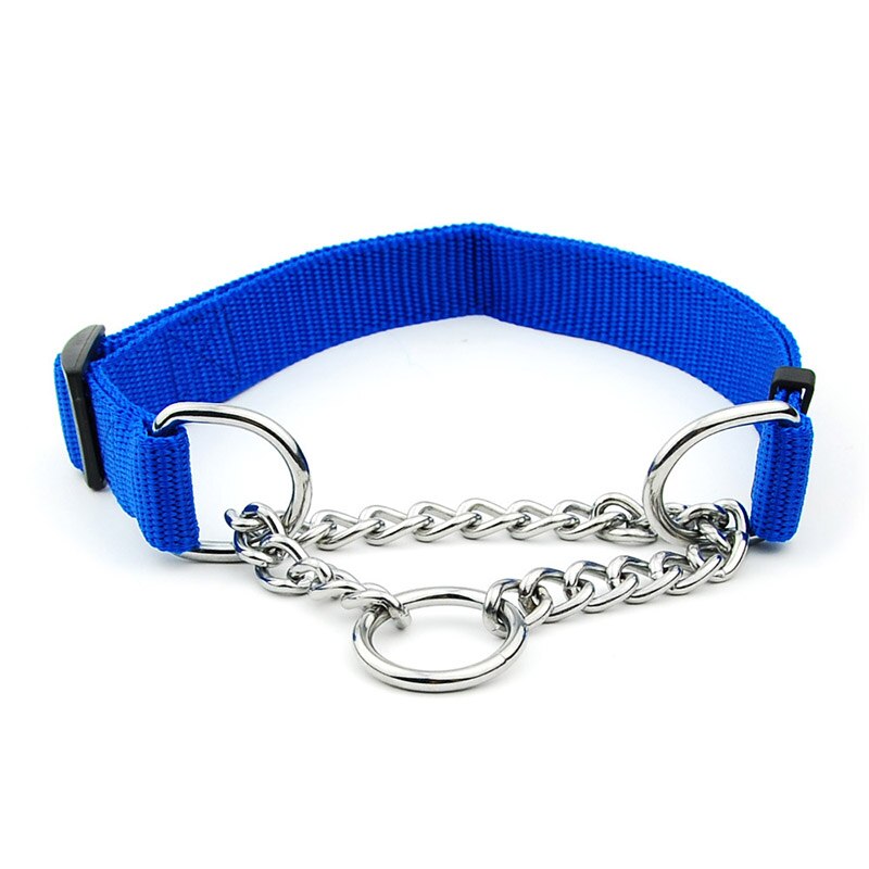 Martingal Dog Collar with Welded Link Chain Pet Nylon Slip Pinch Collar Dog Training Accessories Adjustable Collar for Large Dog: Blue
