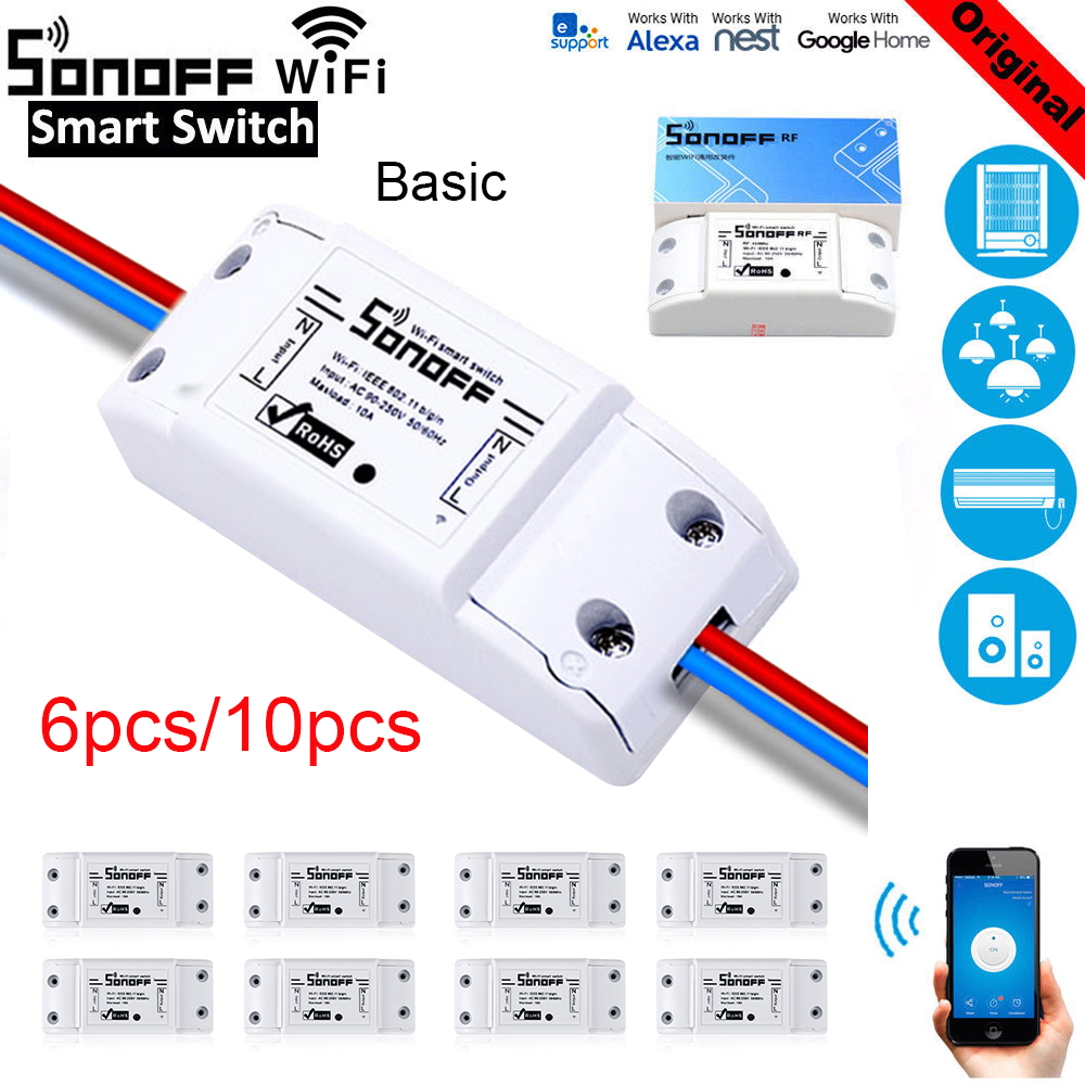 6/10 pièces SONOFF commutateur Wifi de base pour Alexa Google minuterie maison 10A/2200W commutateur à distance sans fil Module d'automatisation intelligente