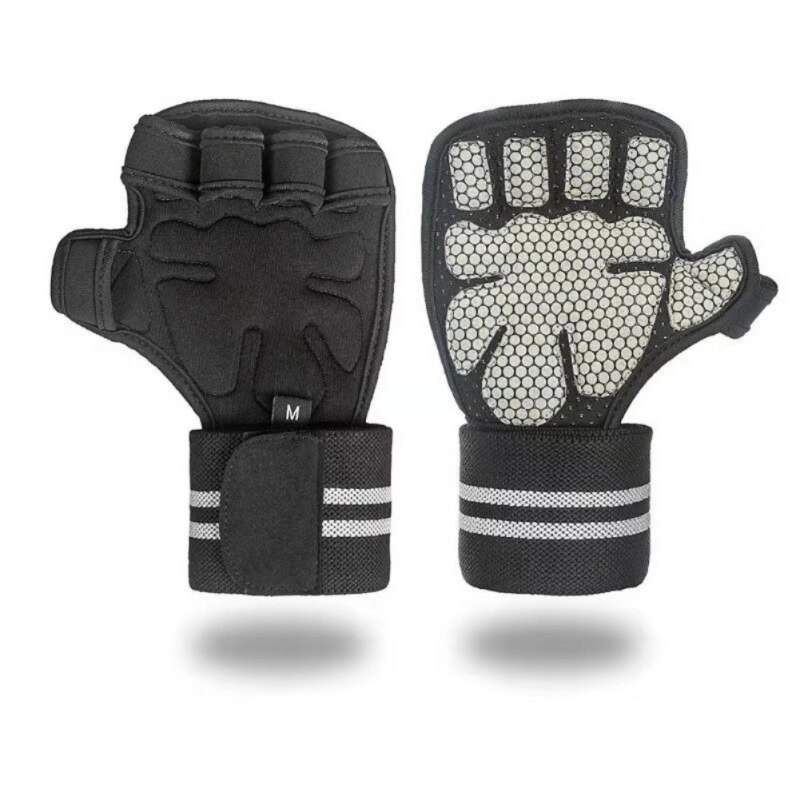 Fitnesshandschoenen, handpalmbeschermer met polsbanden, trainingshandschoenen voor gewichtheffen, haltergrepen, pads voor fitnessapparatuur