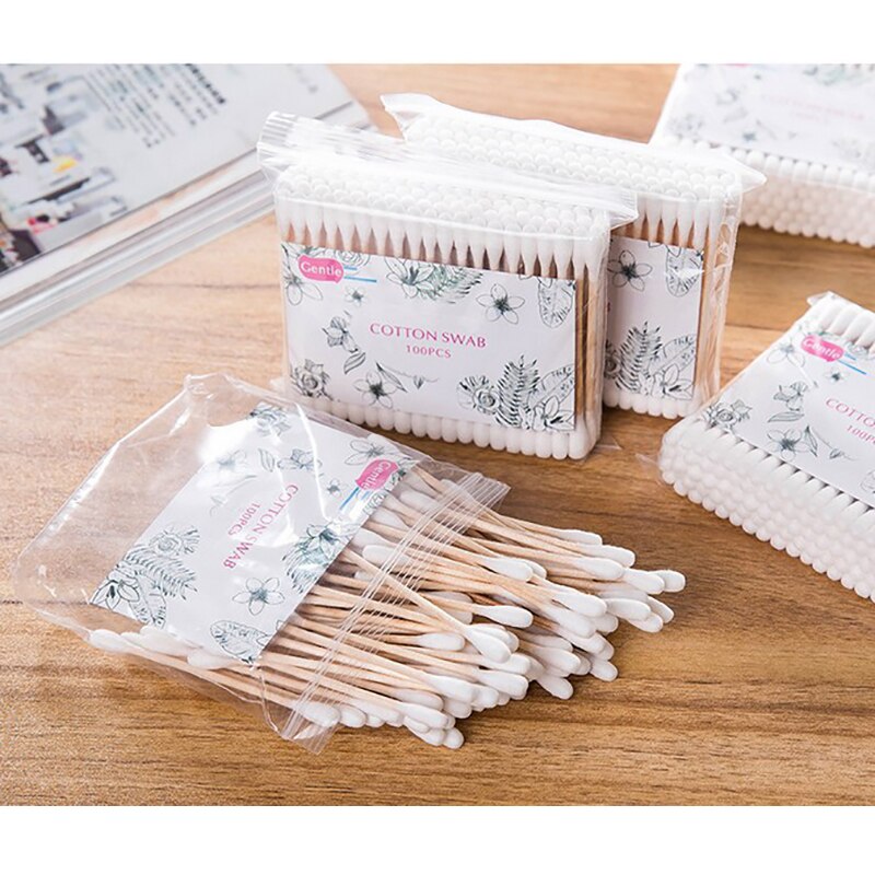 500 Stks/pak Dubbele Hoofd Katoen Hout Wattenstaafje Bamboe Wattenstaafjes Oor Sieraden Schoonmaken Wood Sticks Wattenstaafjes Make Gezondheid