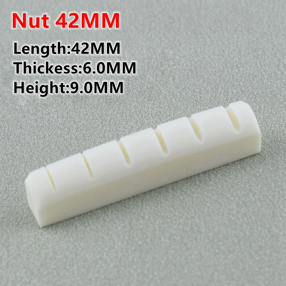 1 tuerca de hueso de guitarra de 6 cuerdas y sillín de puente hecho de hueso Real para piezas y accesorios de guitarra acústica/eléctrica: BLANCO