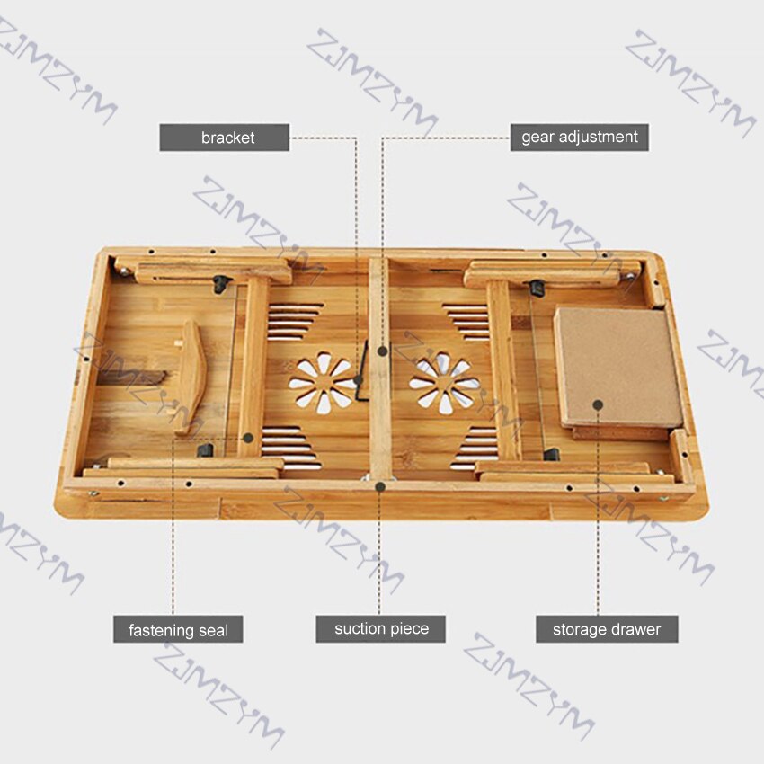 Einstellbar Bambus Laptop Tisch Schlafsaal Laptop Stand Mit Fan Faltbare Bett Runde Schreibtisch Buch Lesen Büro Notizbuch Stand Tisch