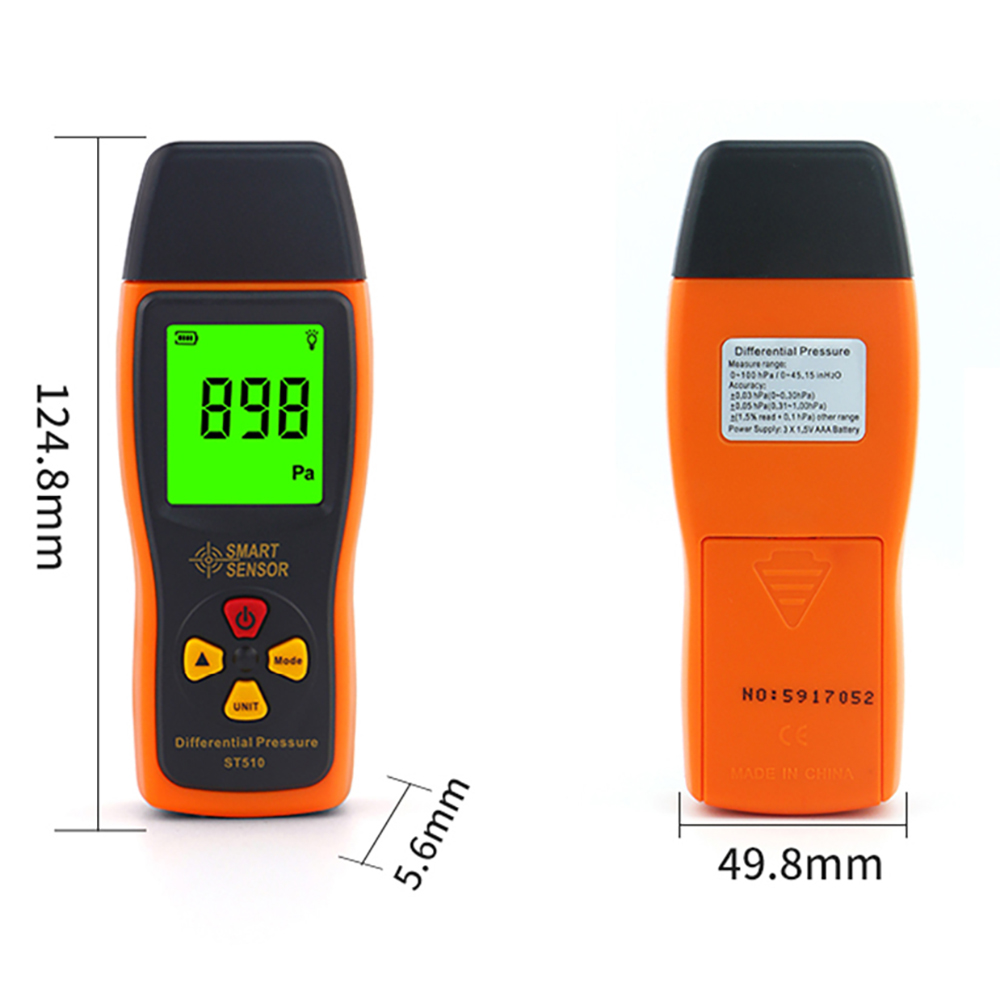 Differential Pressure Meter Manometer Digital air pressure 0-100 hPa/0-45.15 in H2O digital negative vacuum pressure gauge meter