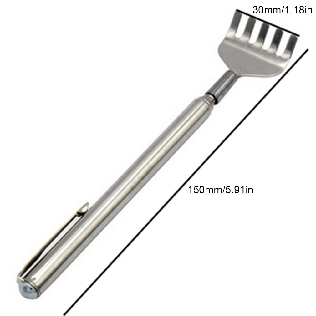 Télescopique extensible Gratte-Dos En Acier Inoxydable Portable Télescopique Extensible de Poche Pratique Clip Stylo Gratte-Dos