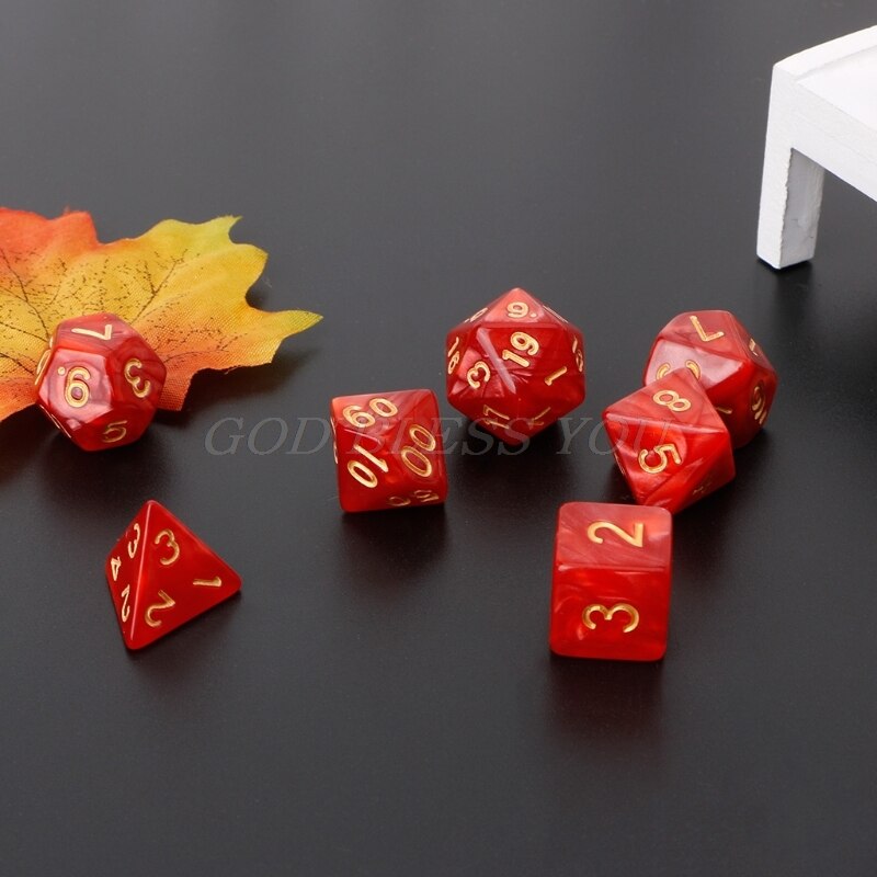 7Pcs Polyhedral Dice Gold Numbers For Dragon Pathfinder D20 D12 2xD10 D8 D6 D4