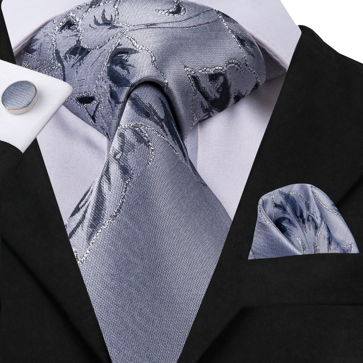 Hi-tie mænd slips silke slips business guld slips og lommetørklæde manchetknapper sæt jakkesæt bryllupsfest gul mænd slips sæt: Sn -3060