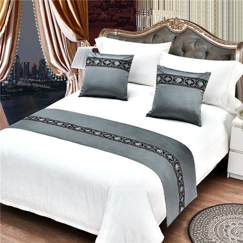 Rayuan Suede Borduurwerk Spreien Bed Runner Gooi Beddengoed Koningin King Bed Cover Handdoek Home Hotel Decoraties: Grey / Single 50x180cm