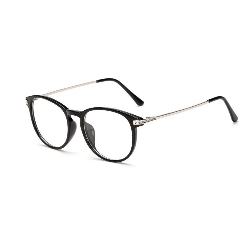 Elbru Klassieke Mode Plain Bril Retro Kleurrijke Brillen Comfortabele Grote Metalen Bril Frame Clear Lens Bril Unisex: Bright Black Silver