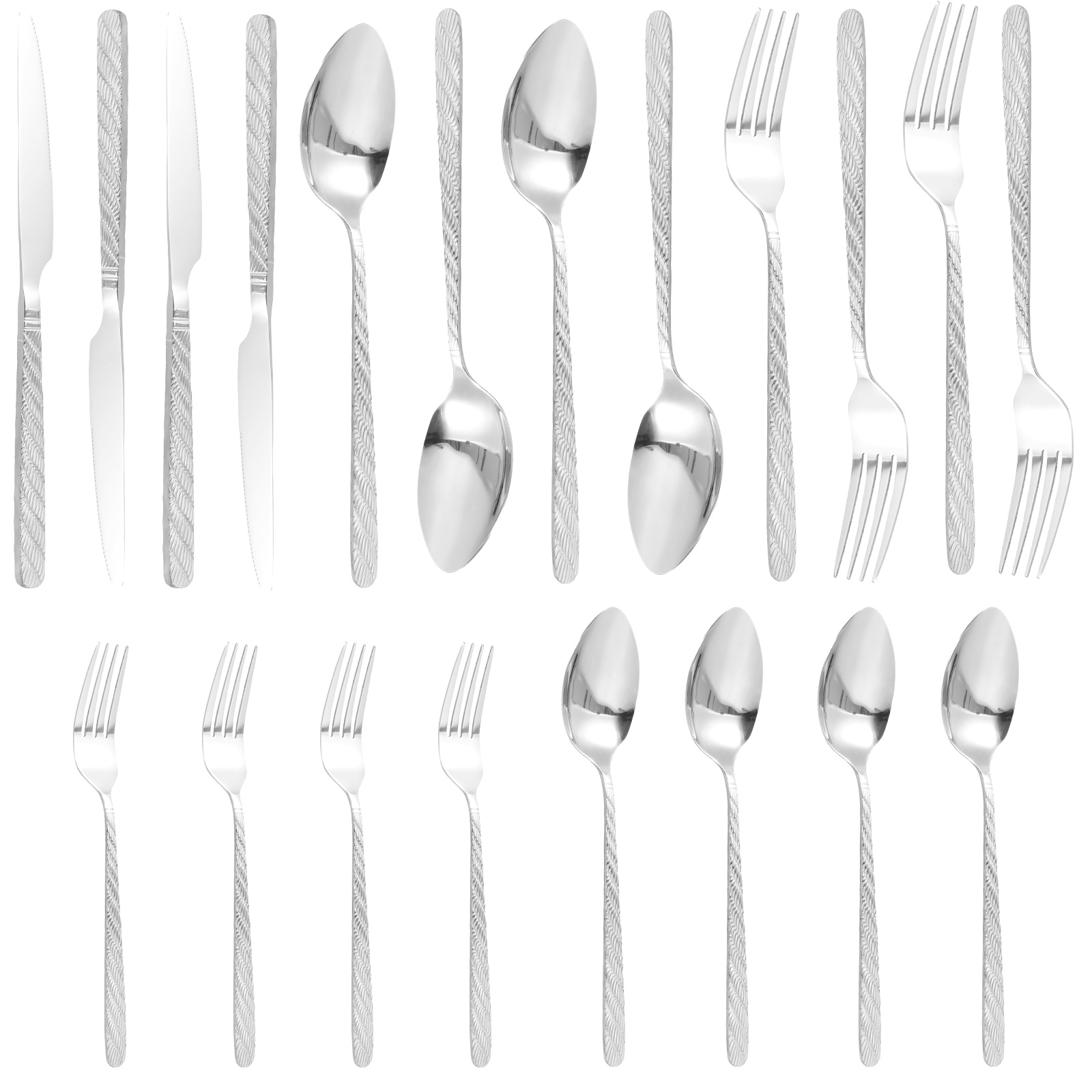 20-teiliges Edelstahl-Messer-Gabel-Löffel-einstellen mit Prägungseilgriff, glatte Oberfläche, Besteck-einstellen für Restaurant, Zuhause, Küche: Grün