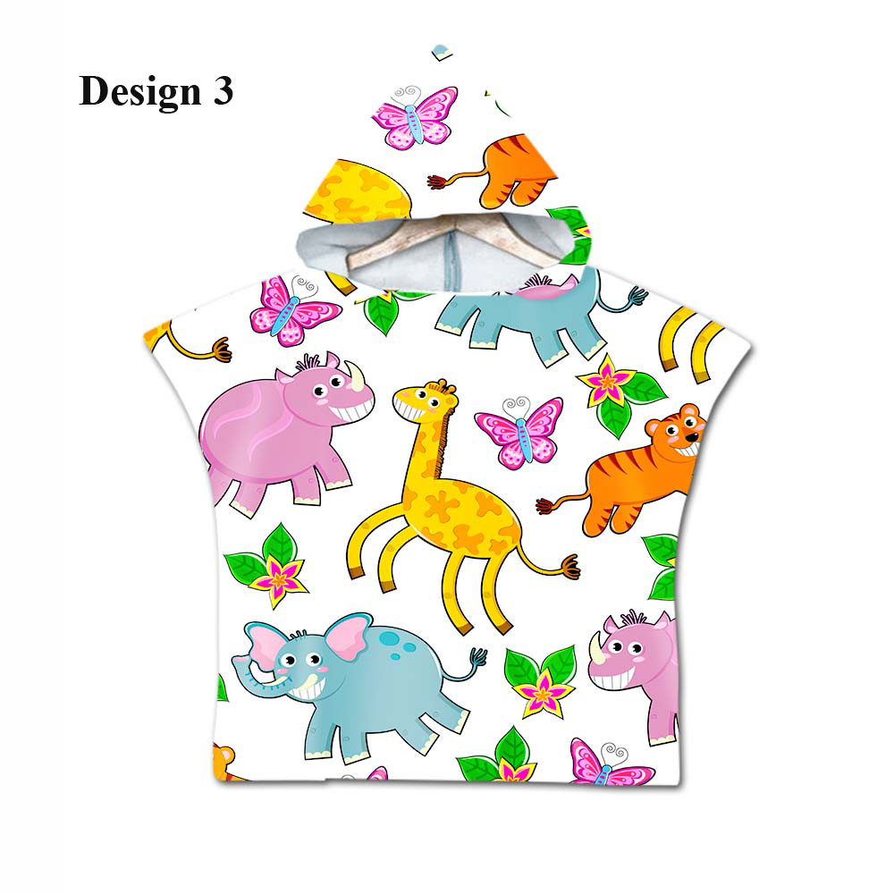 Søde dyr kat elefant giraf bjørn panda ugle print baby børn poncho håndklæde hætteklædte pool bad badehåndklæde kappe: Design 3