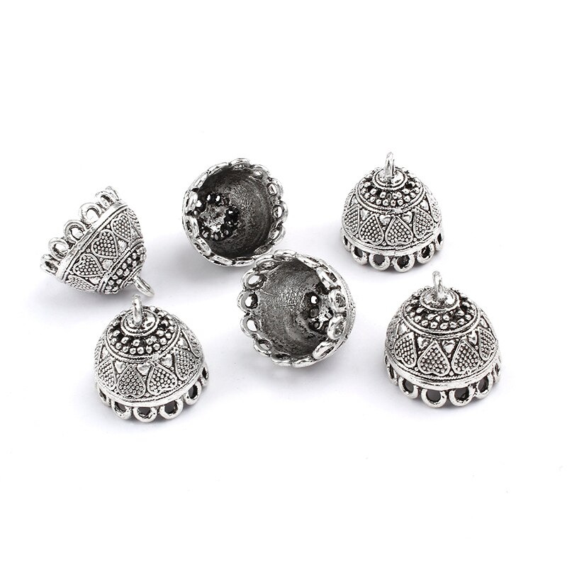 10pcs Antique Silver Alloy 16mm Carved Heart Tassels End Caps Beads Pendant For Bracelet Necklace Jewelry Findings Making