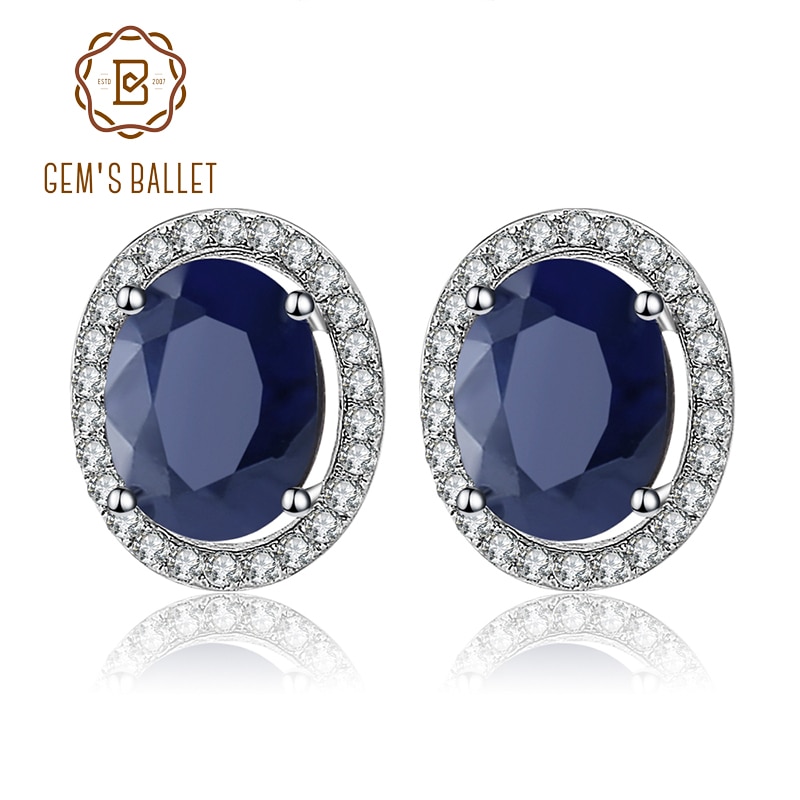 GEM'S BALLET 7x9mm Natuurlijke Blauwe Saffier 925 sterling zilveren Edelsteen Oorbellen Vintage Fijne Sieraden Vrouwen mode