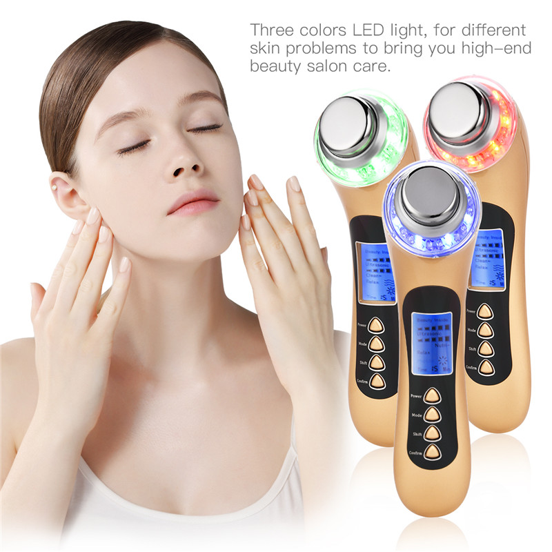 3MHZ Ultraschall Ionen LED Photon Gesicht Reinigung Gerät Haut Verjüngung Schönheit Massage Maschine USB Lade Gesichts Massager P36