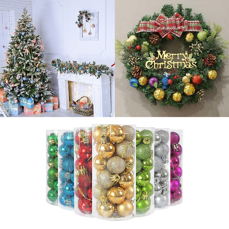 24 Stks/doos 30Mm Mini Glitter Kerstbal Xmas Tree Opknoping Ornament Party Jaar Woondecoratie