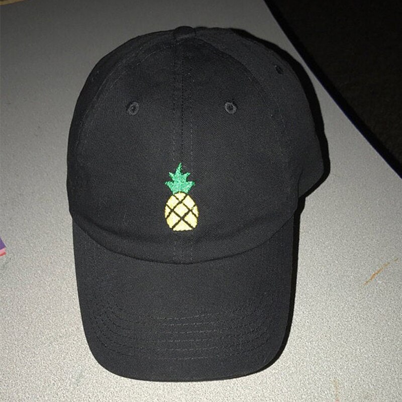 Unstructured Six Panel pineapple embroidery baseball cap 100% cotton adjstable snap back dad hat men women sports caps: black