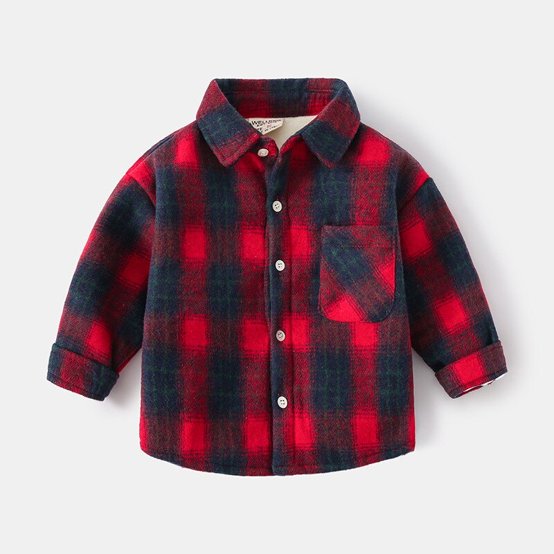 Veste à carreaux pour garçon, tenue d'hiver, Style britannique, manteau d'automne pour enfant en bas âge: red / 2T