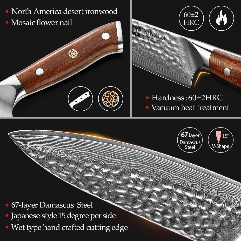 Xinzuo 6.5 " kokkeknive japansk  vg10 damaskus stål sushi kokkekniv køkken skære grøntsager kokkeknive