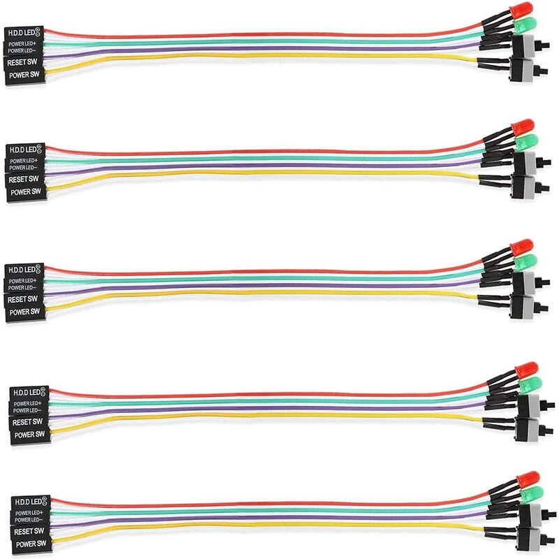 Voyant LED pour boîtier d'ordinateur ATX 24 pouces, Kit de fils de lunette avant (5 pièces)