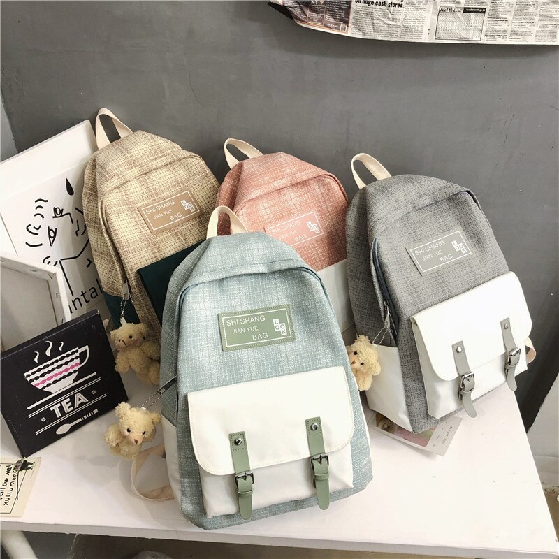 Hocodo College Wind Vrouw Rugzak Leuke Tiener Rugzak Casual Student Canvas Rugzak Schooltassen Gesp Vrouwelijke Schouder