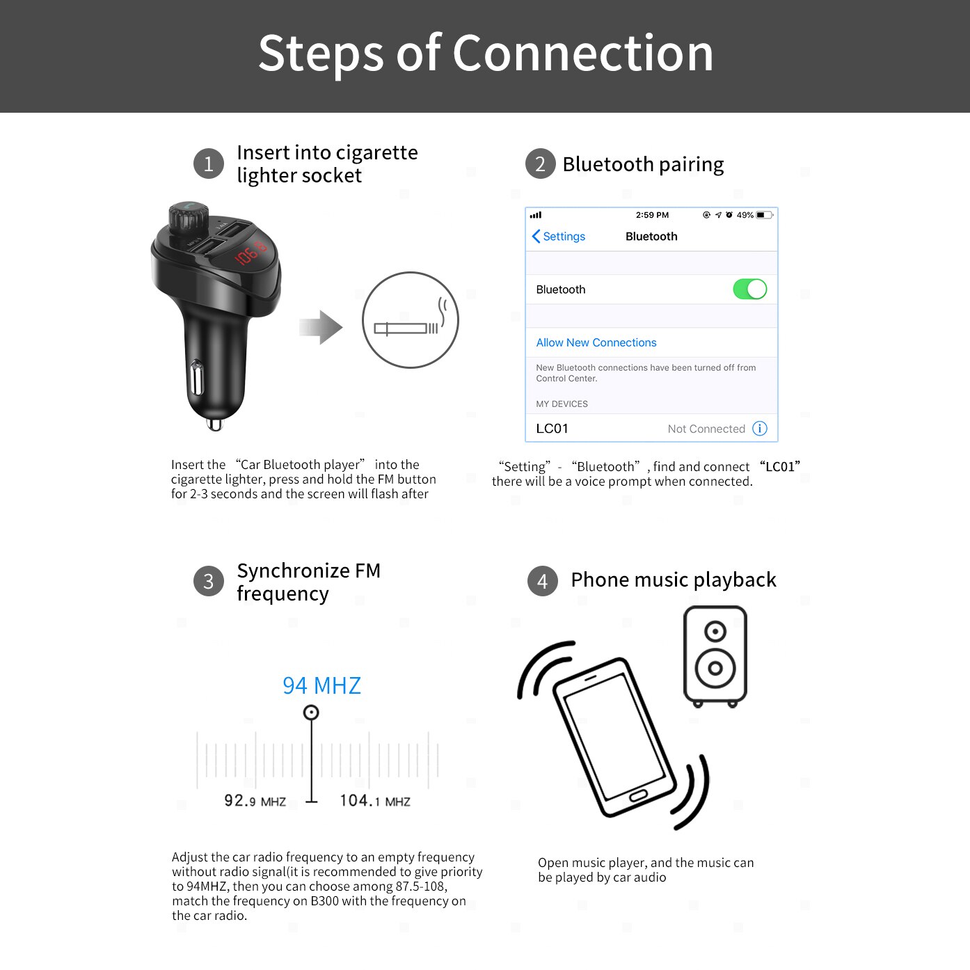 Receptor de Audio manos libres inalámbrico para transmisor FM con Bluetooth de coche reproductor MP3 automático 3.4A, Cargador USB Dual, accesorios para coche